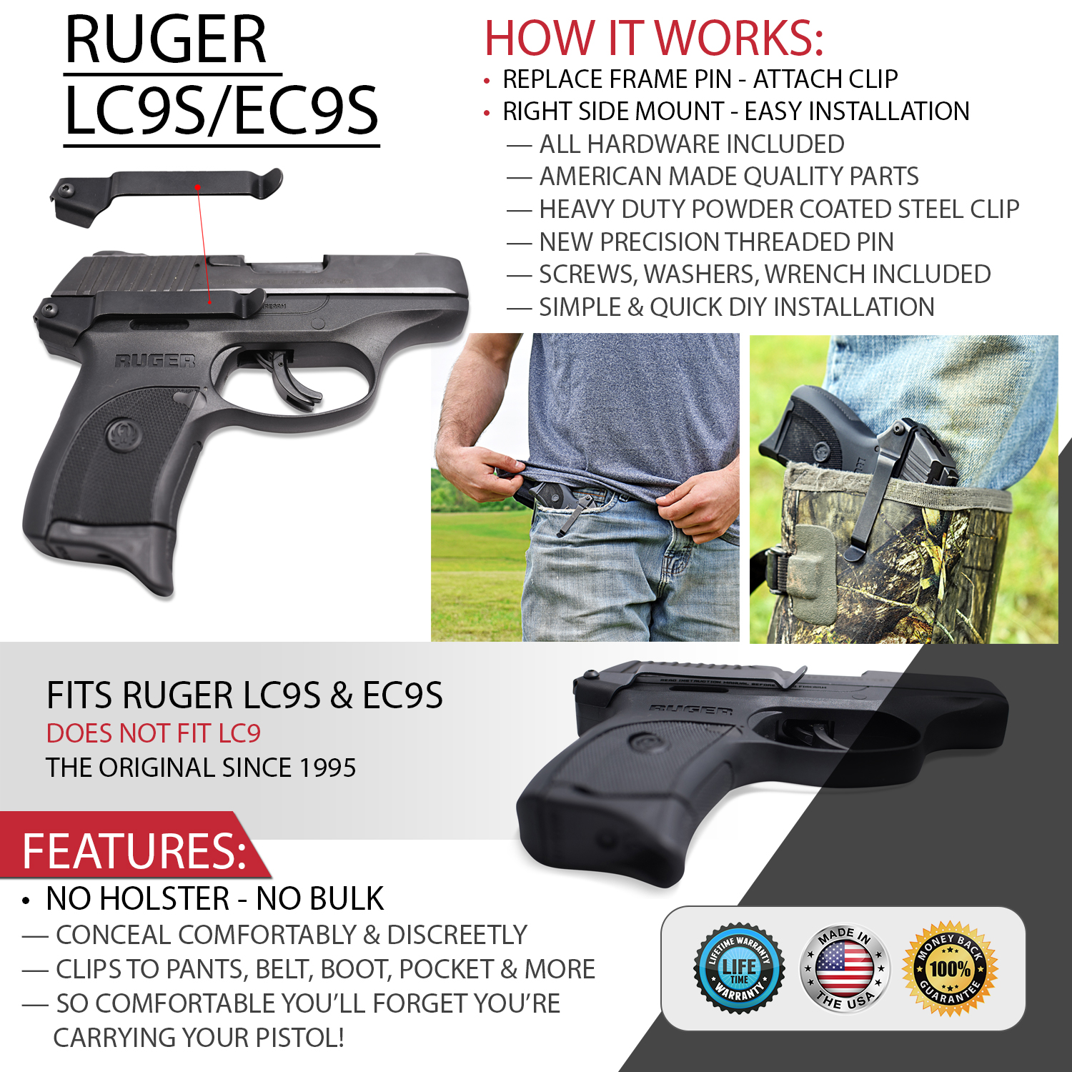 THE ULTIMATE SMALL OF THE BACK LEATHER GUN HOLSTER FOR RUGER LC9 & LC9s 