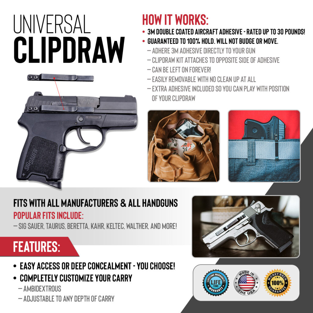 Clipdraw Universal Belt Clip for All Semi Automatic Pistols Gun Clip Holster 