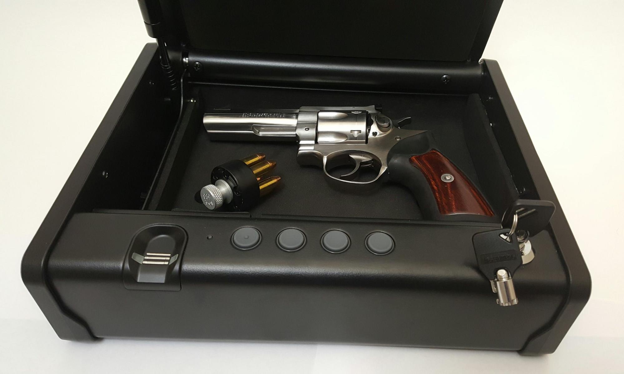 An image of a revolver inside a gun safe